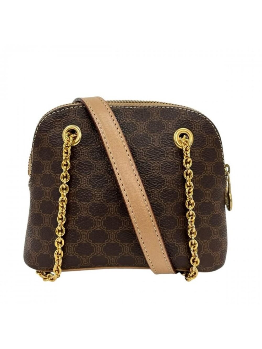 Celine Shoulder Bag Macadam Chain Mini Crossbody Leather Brown Gold